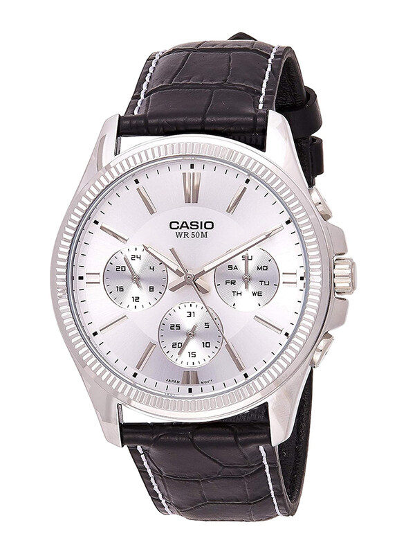 Casio Enticer Analog Wrist Watch for Men with Leather Band, Water Resistant and Chronograph, MTP-1375L-7AVDF, Black-White
Casio Enticer Analog Wrist Watch for Men with Leather Band, Water Resistant and Chronograph, MTP-1375L-7AVDF, Black-White