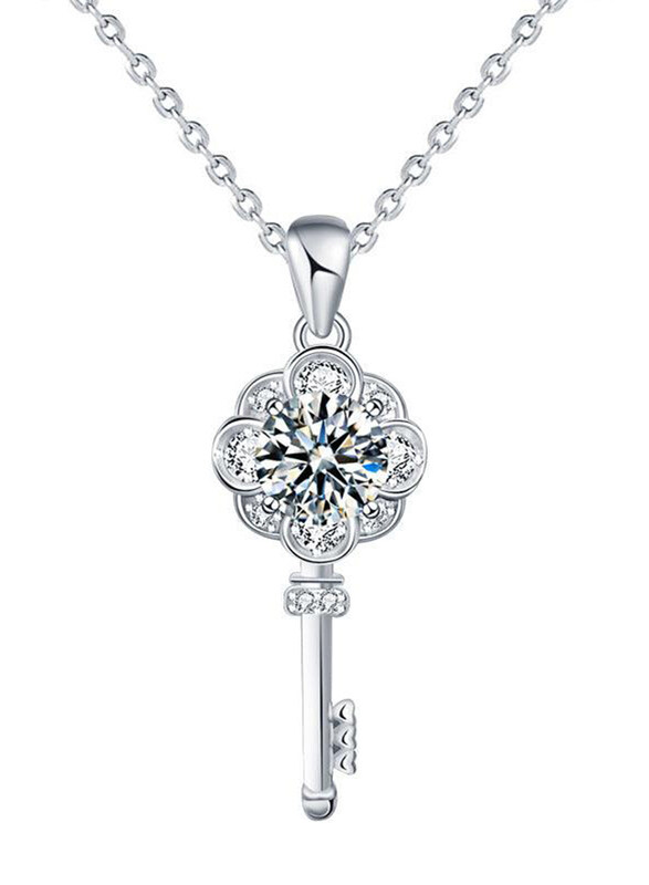Moissanite Jewelry Collection Holiday Flower Key 925 Sterling Silver Necklace for Women with Cubic Zirconia Stone, Silver
Moissanite Jewelry Collection Holiday Flower Key 925 Sterling Silver Necklace for Women with Cubic Zirconia Stone, Silver