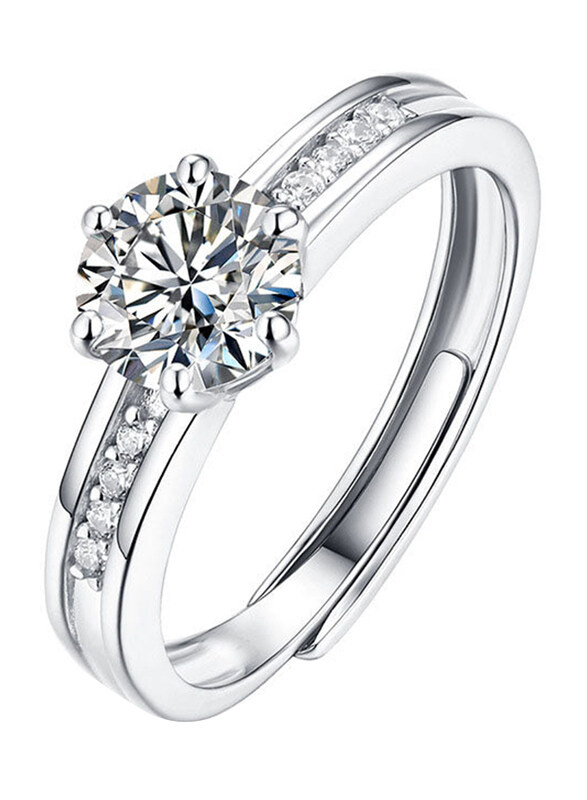 Moissanite Jewelry Collection Friend's Six Claw 925 Sterling Silver Adjustable Ring for Women with Cubic Zirconia Stone, 2 Carat Silver, Free Size
Moissanite Jewelry Collection Friend's Six Claw 925 Sterling Silver Adjustable Ring for Women with Cubic Zirconia Stone, 2 Carat Silver, Free Size
