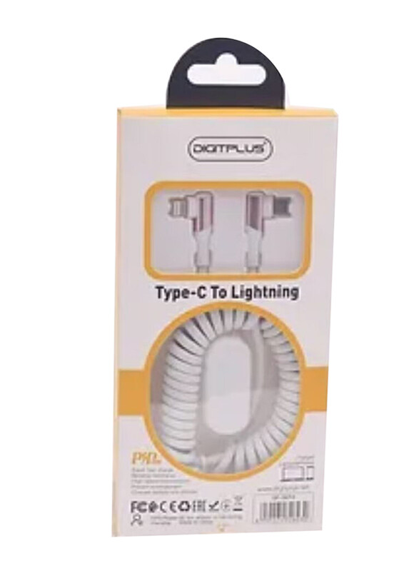 Digitplus 1.8-Meter Lightning Charging Spring Data Cable, Fully Flexible Easy Pull USB C Male to Lightning for Apple Devices, White
Digitplus 1.8-Meter Lightning Charging Spring Data Cable, Fully Flexible Easy Pull USB C Male to Lightning for Apple Devices, White