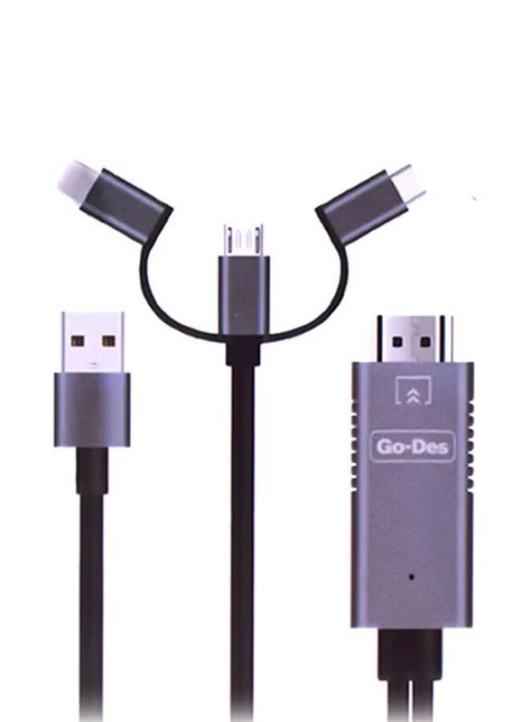 Go-Des 2-Meter Multiple Types 3-In-1 Data Sync and Charging FHD Cable, USB A Male to Lightning, Micro USB, USB C for Suitable Devices, Black/Silver
Go-Des 2-Meter Multiple Types 3-In-1 Data Sync and Charging FHD Cable, USB A Male to Lightning, Micro USB, USB C for Suitable Devices, Black/Silver