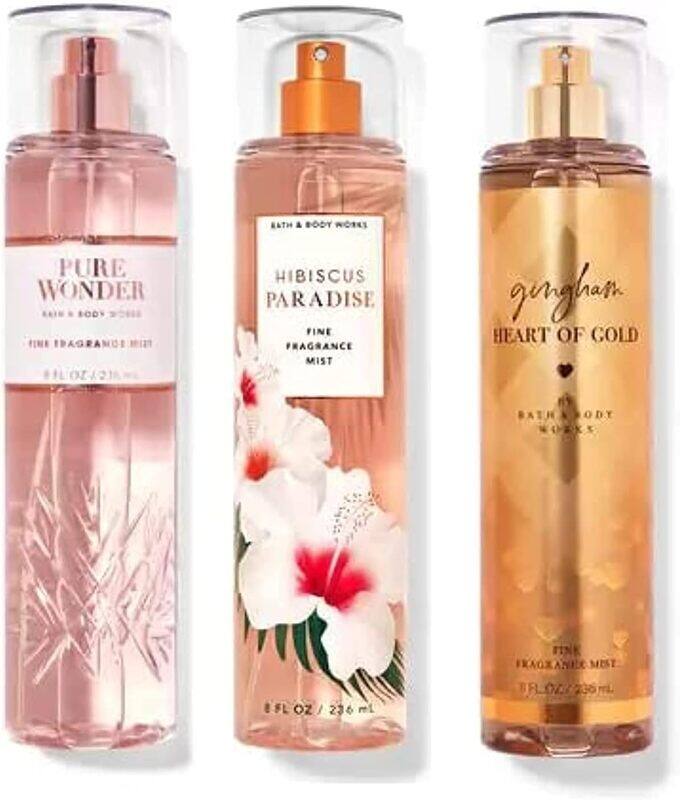 Bath & Body Works Body Mist Gift Set for Women Pure Wonder 236ml, Hibiscus Paradise 236ml & Gingham Heart Of Gold 236ml, Set
Bath & Body Works Body Mist Gift Set for Women Pure Wonder 236ml, Hibiscus Paradise 236ml & Gingham Heart Of Gold 236ml, Set