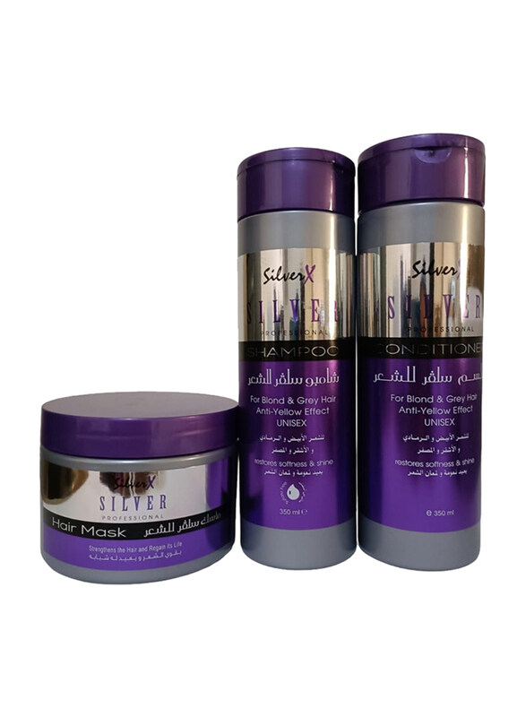 Silver X Silver Professional Hair Shampoo, Hair Conditioner and Hair Mask Set for Anti Yellow Effect for All Hair Types, 3 Pieces
Silver X Silver Professional Hair Shampoo, Hair Conditioner and Hair Mask Set for Anti Yellow Effect for All Hair Types, 3 Pieces