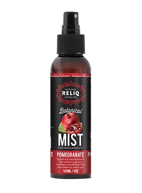 Reliq Aroma Spa Botanical Mist for Dogs & Cats with Pomegranate Scent, 120ml, Multicolour
Reliq Aroma Spa Botanical Mist for Dogs & Cats with Pomegranate Scent, 120ml, Multicolour