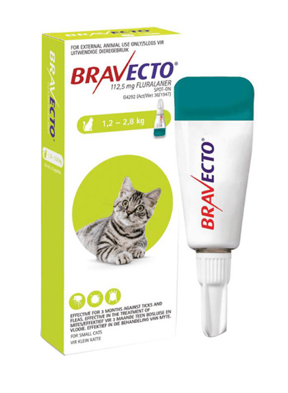 Bravecto 112.5mg Spot-on Tick & Flea Solution for Small Cats (1.2-2.8 Kg), White
Bravecto 112.5mg Spot-on Tick & Flea Solution for Small Cats (1.2-2.8 Kg), White