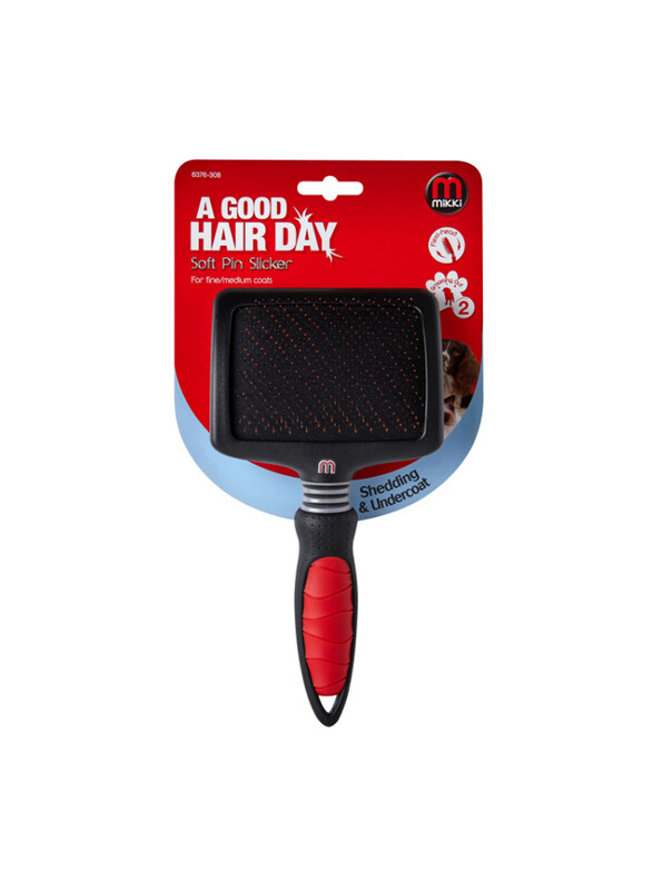 Mikki Slicker Soft Pin Grooming Brush for Fine & Medium Coats, Extra Large, Black/Red
Mikki Slicker Soft Pin Grooming Brush for Fine & Medium Coats, Extra Large, Black/Red