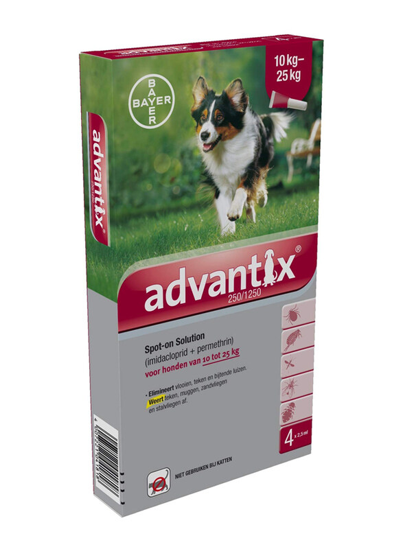 Bayer Advantix Fleas And Tick Solution for Dogs Up to 10-25 Kg, 4 x 2.5 ml, Multicolour
Bayer Advantix Fleas And Tick Solution for Dogs Up to 10-25 Kg, 4 x 2.5 ml, Multicolour