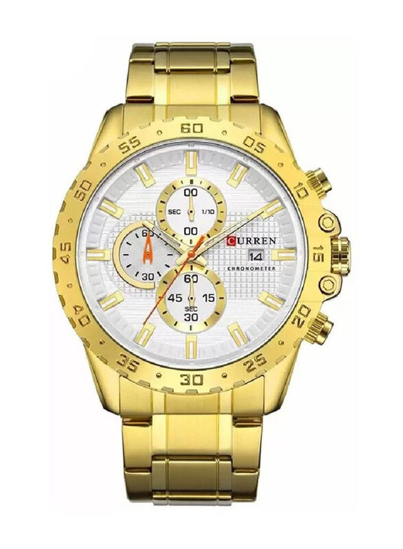 Curren Analog Watch for Men with Stainless Steel Band, Water Resistant and Chronograph, 8334, Gold-White
Curren Analog Watch for Men with Stainless Steel Band, Water Resistant and Chronograph, 8334, Gold-White