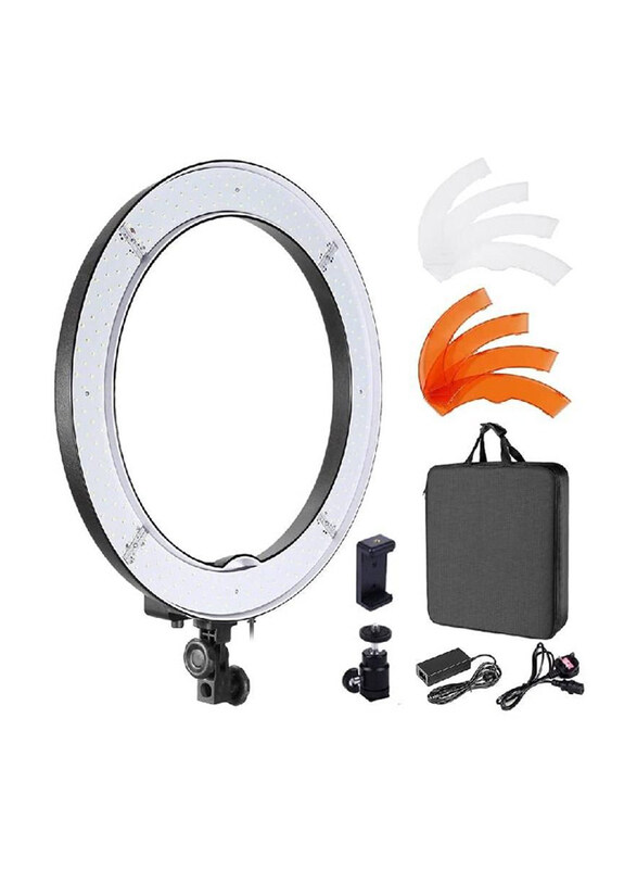 Generic 18-Inch 55W Ring Light Dimmable 5500K Light Kit with 240 LEDs & Colour Filter & Ball Head Phone Holder Carrying Bag, Black/White
Generic 18-Inch 55W Ring Light Dimmable 5500K Light Kit with 240 LEDs & Colour Filter & Ball Head Phone Holder Carrying Bag, Black/White