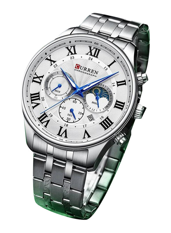 Curren Analog Watch for Men with Stainless Steel Band, Water Resistant and Chronograph, Silver-White
Curren Analog Watch for Men with Stainless Steel Band, Water Resistant and Chronograph, Silver-White