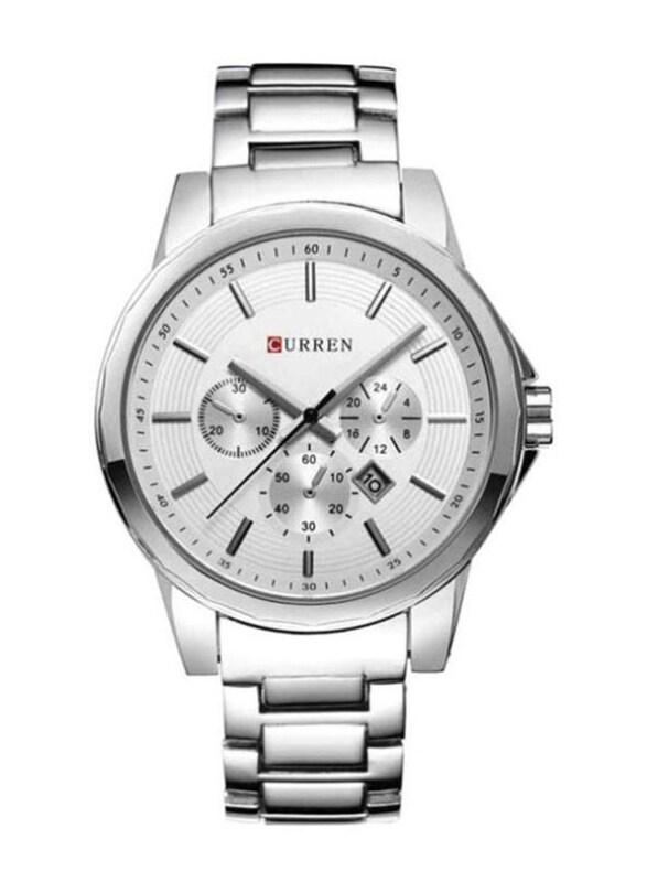 Curren Analog Watch for Men with Stainless Steel Band, Water Resistant and Chronograph, 8129, Silver-White
Curren Analog Watch for Men with Stainless Steel Band, Water Resistant and Chronograph, 8129, Silver-White