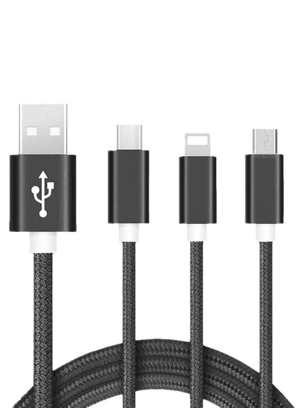 Generic 3-In-1 Charging Cable, USB Type A to Type-C/Lightning/Micro USB Cable, Black
Generic 3-In-1 Charging Cable, USB Type A to Type-C/Lightning/Micro USB Cable, Black