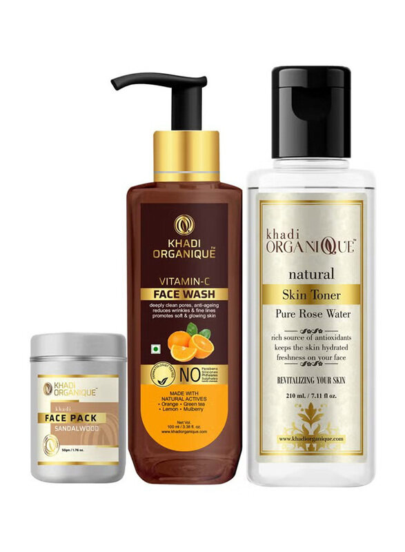 Khadi Organique Organic Rose Water Skin Toner, Vitamin C Face Wash and Sandalwood Face Pack, 470g, 3 Pieces
Khadi Organique Organic Rose Water Skin Toner, Vitamin C Face Wash and Sandalwood Face Pack, 470g, 3 Pieces