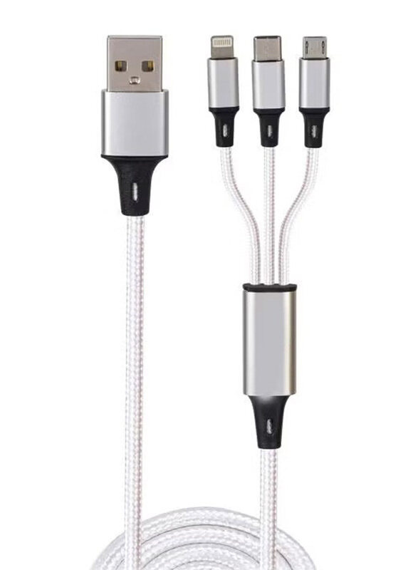 Generic 1.2-Meter 3 In 1 Multi USB Braided Charging Cable, USB A to Lightning, USB Type-C, Micro USB for Smartphone, White/Silver
Generic 1.2-Meter 3 In 1 Multi USB Braided Charging Cable, USB A to Lightning, USB Type-C, Micro USB for Smartphone, White/Silver