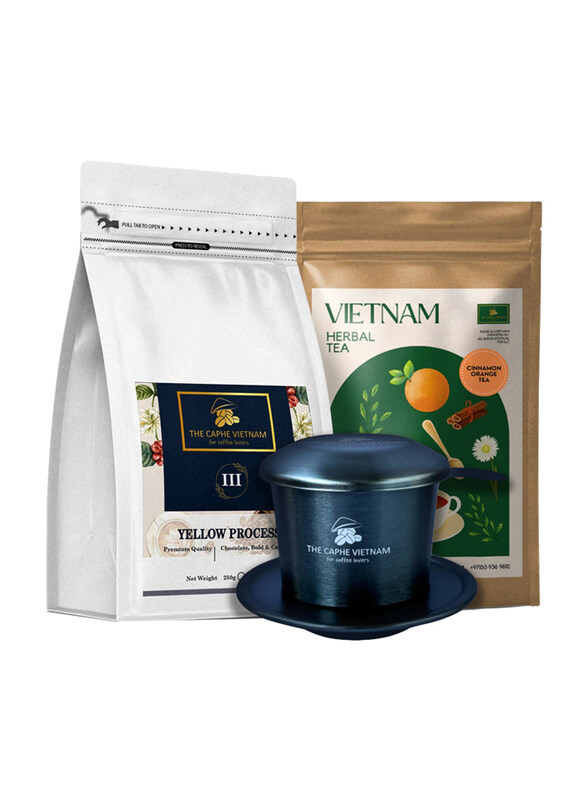 The Caphe Vietnam Premium Quality Yellow Process Coffee 250g, Cinnamon Orange Tea & Vietnamese Phin Filter, 3 Pieces
The Caphe Vietnam Premium Quality Yellow Process Coffee 250g, Cinnamon Orange Tea & Vietnamese Phin Filter, 3 Pieces