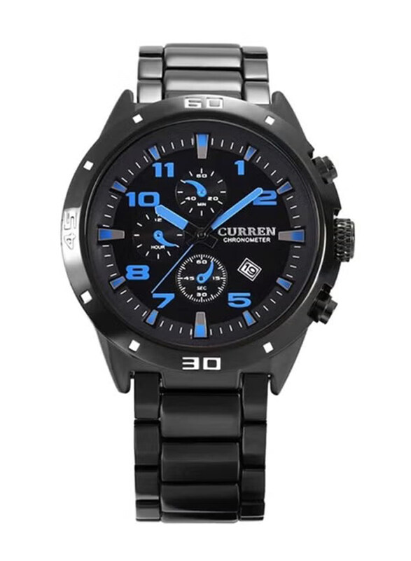 Curren Analog Chronograph Watch for Men with Stainless Steel Band, Water Resistant, 2031214, Black-Black/Blue
Curren Analog Chronograph Watch for Men with Stainless Steel Band, Water Resistant, 2031214, Black-Black/Blue