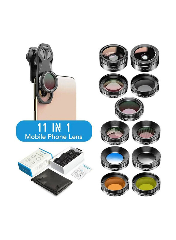 Apexel 11-in-1 Universal Phone Camera Lens Kit Fisheye Wide Lens Full Colorgrad Filter CPL ND Star Filter, Multicolour
Apexel 11-in-1 Universal Phone Camera Lens Kit Fisheye Wide Lens Full Colorgrad Filter CPL ND Star Filter, Multicolour