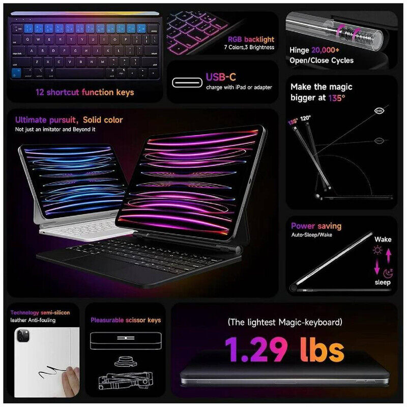 TRON Wireless Keyboard Case For iPad Air 11 inch 2024 (M2), iPad Pro 11 4th 3rd 2nd 1st Gen 2022 - 2018 iPad Air 5th 4th Gen Case with Keyboard, Magic
TRON Wireless Keyboard Case For iPad Air 11 inch 2024 (M2), iPad Pro 11 4th 3rd 2nd 1st Gen 2022 - 2018 iPad Air 5th 4th Gen Case with Keyboard, Magic