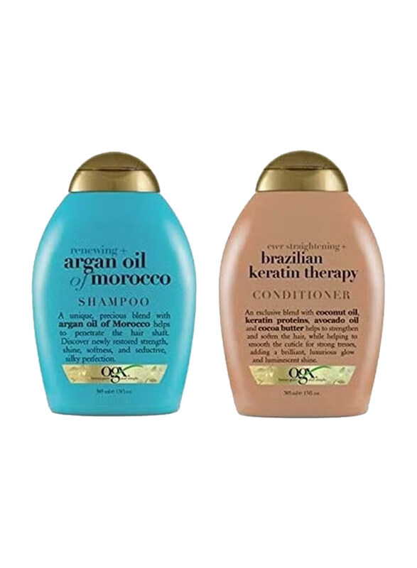 Ogx Renewing Argan Oil Of Morocco Shampoo And Brazilian Keratin Therapy Conditioner for All Type Hair, 2 x 385ml
Ogx Renewing Argan Oil Of Morocco Shampoo And Brazilian Keratin Therapy Conditioner for All Type Hair, 2 x 385ml