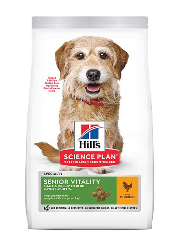 Hill's Science Plan Senior Vitality Small & Mini Mature Adult 7+ Dog Dry Food with Chicken & Rice, 250g
Hill's Science Plan Senior Vitality Small & Mini Mature Adult 7+ Dog Dry Food with Chicken & Rice, 250g