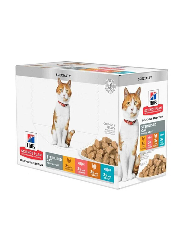 Hill's Science Plan Sterilised Treats with Chicken, Fish, Trout & Turkey Adult Cat Wet Food, 12 x 85g
Hill's Science Plan Sterilised Treats with Chicken, Fish, Trout & Turkey Adult Cat Wet Food, 12 x 85g