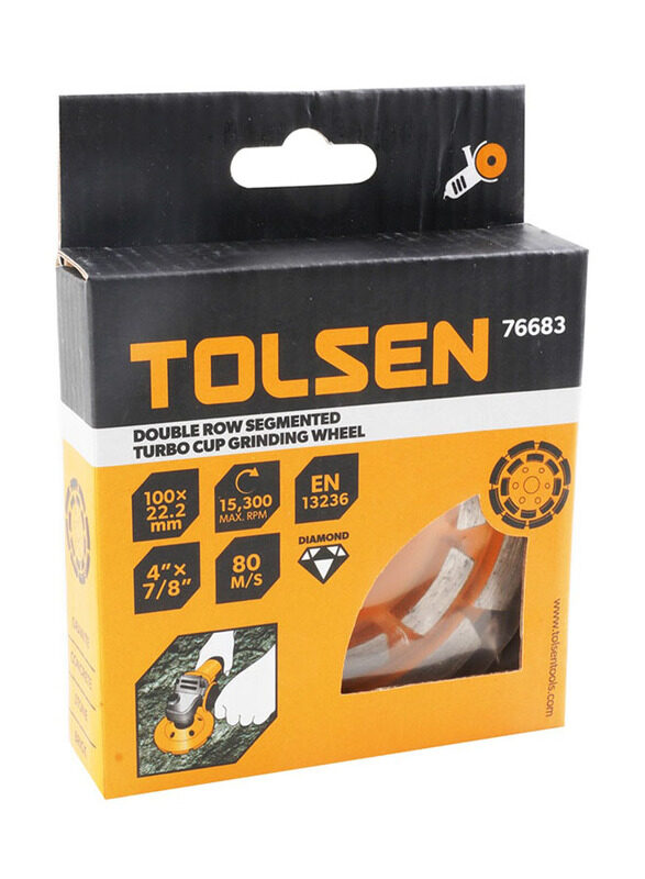 Tolsen 16 Piece Double Row Segmented Turbo Cup Grinding Wheel, 100X22.2(20), 76683, Yellow
Tolsen 16 Piece Double Row Segmented Turbo Cup Grinding Wheel, 100X22.2(20), 76683, Yellow