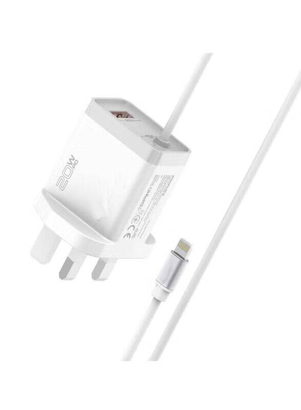 Gennext Ultra-Fast QC 3.0 Wall Charger with Integrated 20W with Power Delivery Lightning Cable for Apple iPhone, Charge-PDQC3-UK, White
Gennext Ultra-Fast QC 3.0 Wall Charger with Integrated 20W with Power Delivery Lightning Cable for Apple iPhone, Charge-PDQC3-UK, White