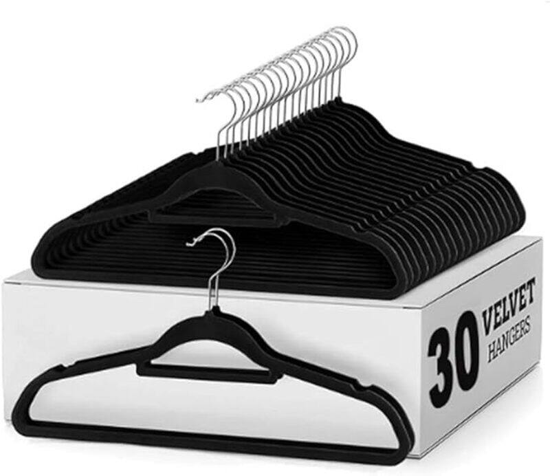 Genric Premium Quality Velvet Hangers Pack of 30 Non Slip Ultra Extra Thin Hangers Black- Chrome Hooks, Non Slip Strong and Durable Clothes Hangers
Genric Premium Quality Velvet Hangers Pack of 30 Non Slip Ultra Extra Thin Hangers Black- Chrome Hooks, Non Slip Strong and Durable Clothes Hangers