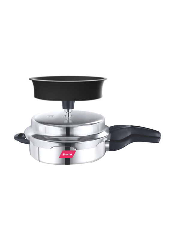 Preethi 3 Ltr Stainless Steel Outer Lid Round Pressure Cooker with Spill Splash Shield, Silver/Black
Preethi 3 Ltr Stainless Steel Outer Lid Round Pressure Cooker with Spill Splash Shield, Silver/Black