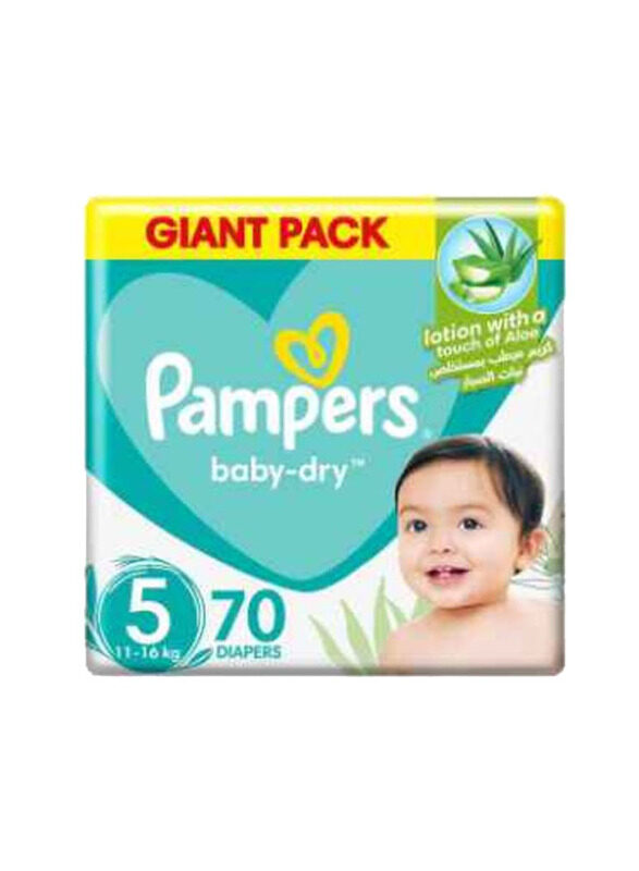 Pampers Baby Dry Taped Diapers With Aloe Vera Lotion, Leakage Protection, Size 5, 11-16 kg, 70 Count
Pampers Baby Dry Taped Diapers With Aloe Vera Lotion, Leakage Protection, Size 5, 11-16 kg, 70 Count