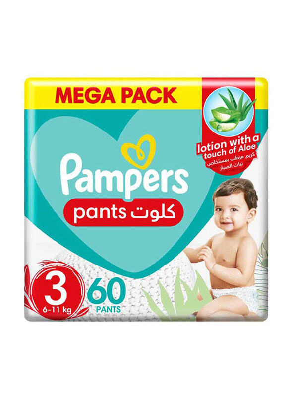 Pampers Baby Dry Pants with Aloe Vera Lotion, Size 3, 6-11kg, Jumbo Pack, 60 Count
Pampers Baby Dry Pants with Aloe Vera Lotion, Size 3, 6-11kg, Jumbo Pack, 60 Count