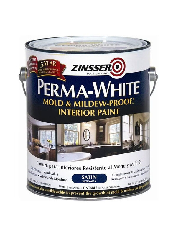 Rust-oleum Zinsser Perma-White Mold & Mildew Proof Paint, 3.72 Litter, Satin White
Rust-oleum Zinsser Perma-White Mold & Mildew Proof Paint, 3.72 Litter, Satin White