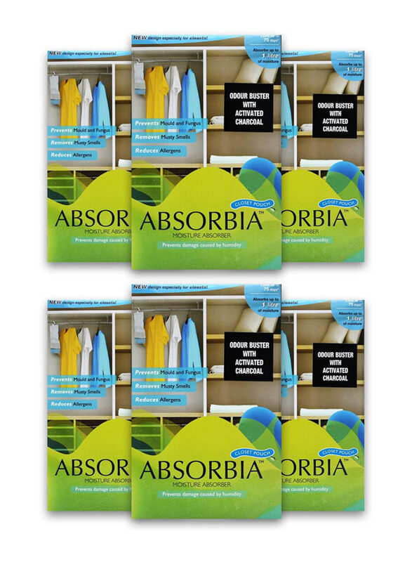 Absorbia Moisture Absorber Dehumidifier Hanging Pouch with Activated Charcoal, 6 x 880ml, Multicolour
Absorbia Moisture Absorber Dehumidifier Hanging Pouch with Activated Charcoal, 6 x 880ml, Multicolour