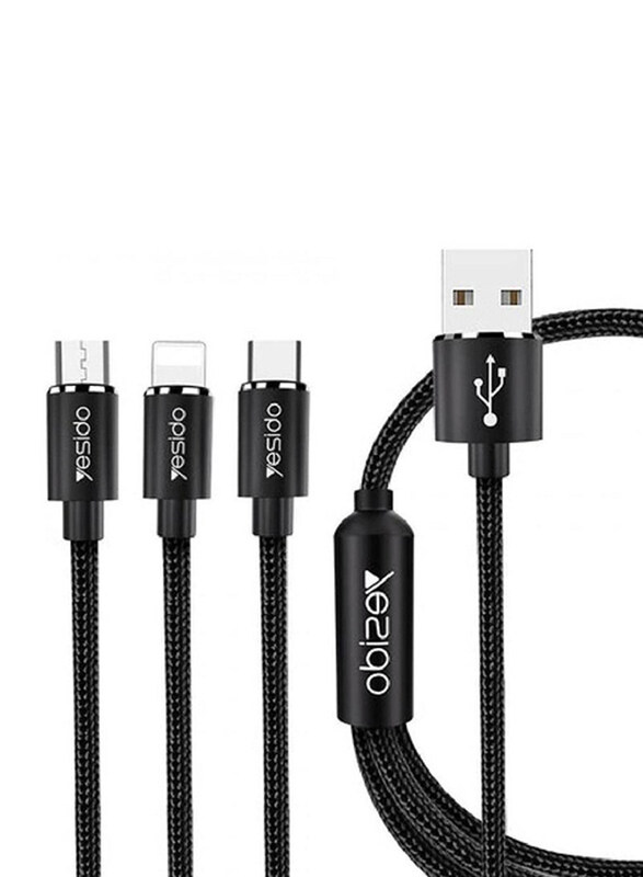 Yesido 3 In 1 Cable Charging Cable, USB Type A to Lightning, Micro USB C & USB Type C for Smartphones and Tablets, Black
Yesido 3 In 1 Cable Charging Cable, USB Type A to Lightning, Micro USB C & USB Type C for Smartphones and Tablets, Black