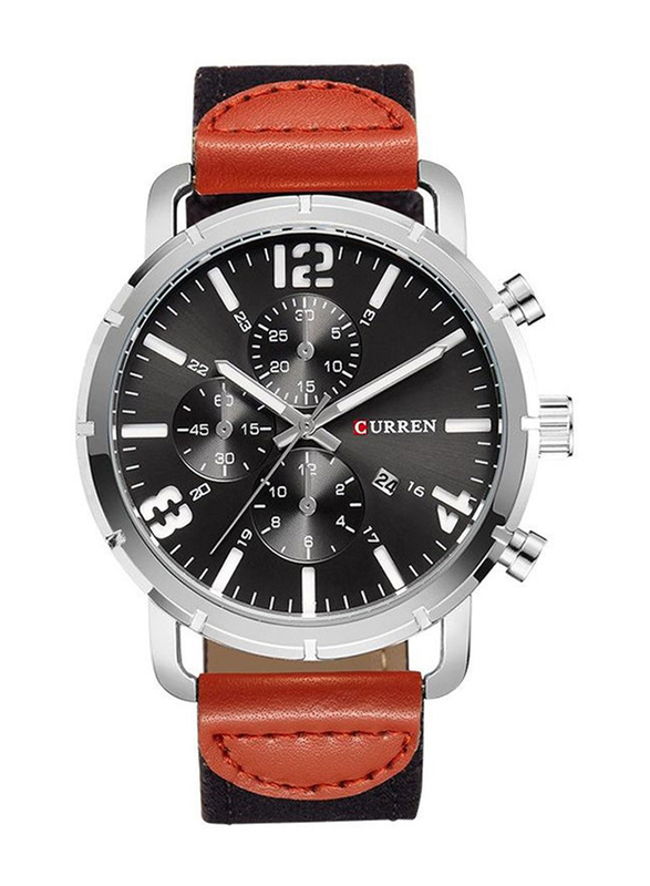 

Curren Analog Watch for Men with Leather Band, Water Resistant & Chronograph, 1580215654-343, Black