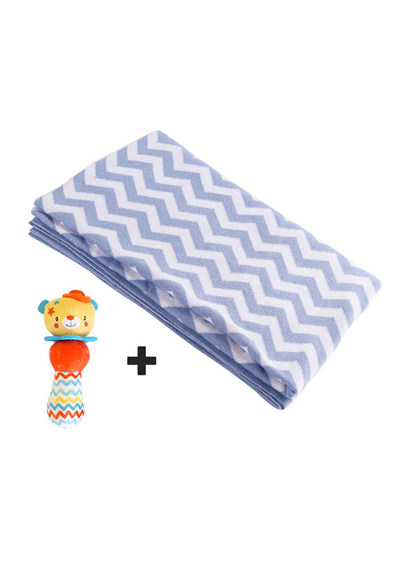 Moon Soft Stretchy Knitted Zig Zag Cotton Baby Swaddle + Bear Soft Rattle Toy, White/Blue
Moon Soft Stretchy Knitted Zig Zag Cotton Baby Swaddle + Bear Soft Rattle Toy, White/Blue