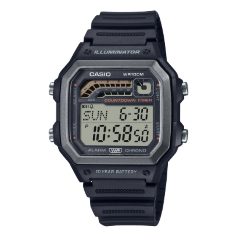 Casio Youth Digital Watch for Men with Resin Band, Water Resistant, WS-1600H-1AVDF, Black-Transparent
Casio Youth Digital Watch for Men with Resin Band, Water Resistant, WS-1600H-1AVDF, Black-Transparent