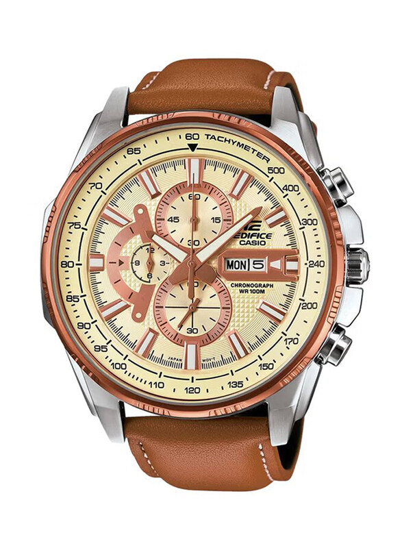 Casio Analog Quartz Watch for Men with Leather Band, Water Resistant and Chronograph, EFR-549L-7AVUDF, Brown/Yellow-Rose Gold
Casio Analog Quartz Watch for Men with Leather Band, Water Resistant and Chronograph, EFR-549L-7AVUDF, Brown/Yellow-Rose Gold