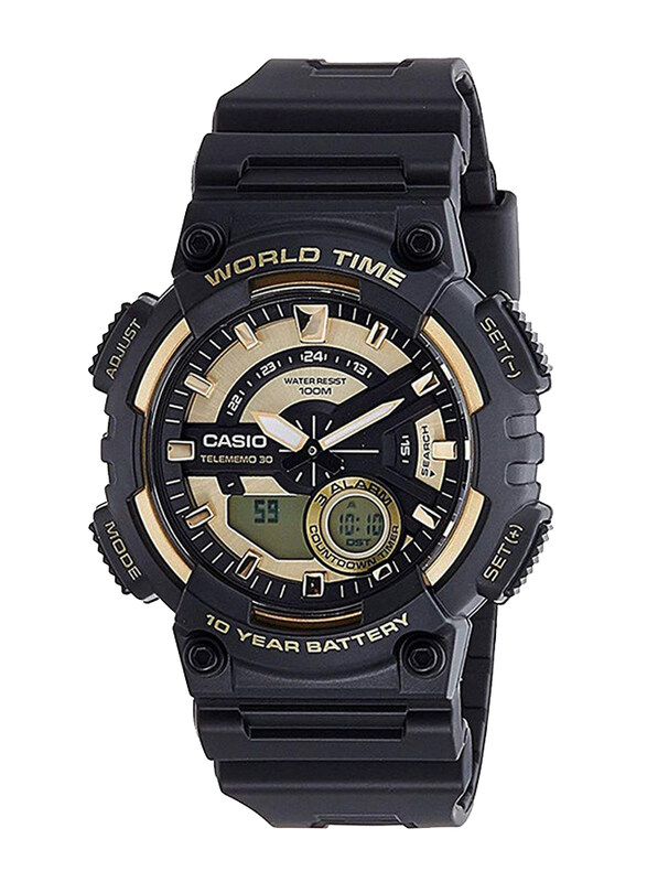 Casio Analog + Digital Watch for Men with Resin Band, Water Resistant, AEQ-110BW-9A, Black-Gold/Black
Casio Analog + Digital Watch for Men with Resin Band, Water Resistant, AEQ-110BW-9A, Black-Gold/Black