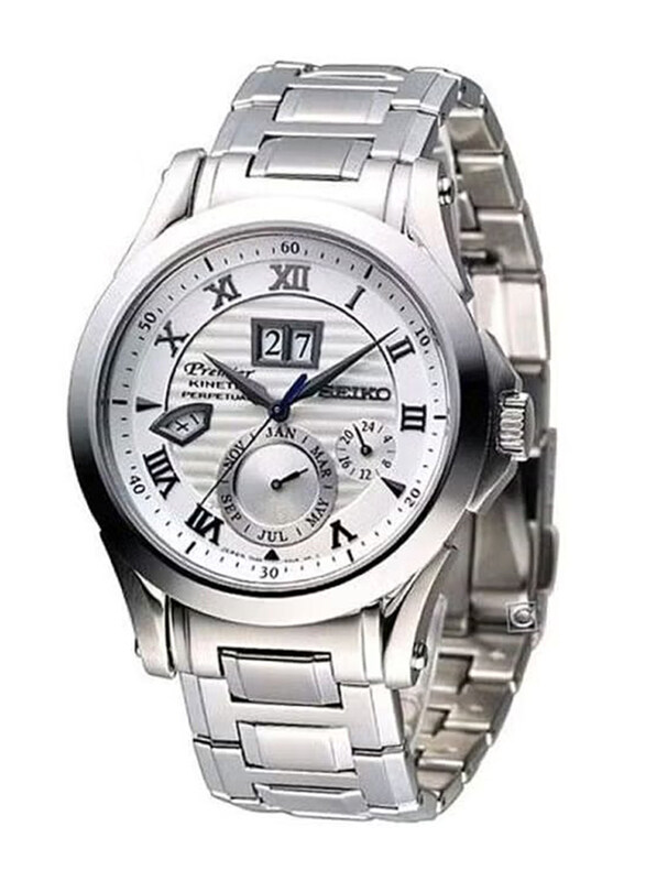 Seiko Premier Kinetic Perpetual Analog Watch for Men with Stainless Steel Band, Water Resistant and Chronograph, SNP057P1, Silver-White
Seiko Premier Kinetic Perpetual Analog Watch for Men with Stainless Steel Band, Water Resistant and Chronograph, SNP057P1, Silver-White