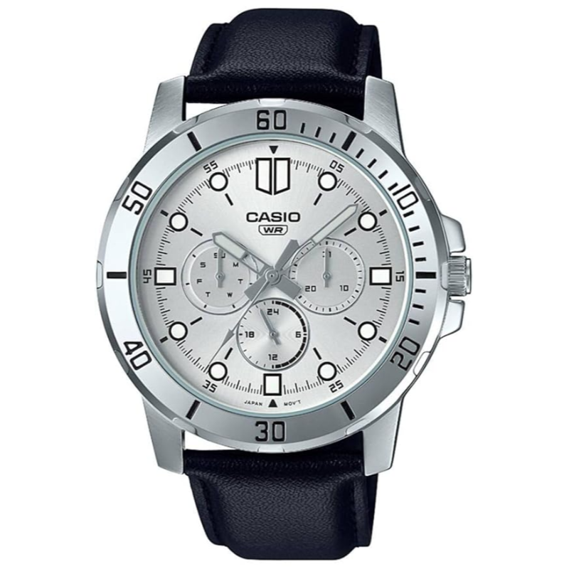Casio Standard Analog Watch for Men with Leather Band, Water Resistant and Chronograph, MTP-VD300L-7EUDF, Black-Silver
Casio Standard Analog Watch for Men with Leather Band, Water Resistant and Chronograph, MTP-VD300L-7EUDF, Black-Silver
