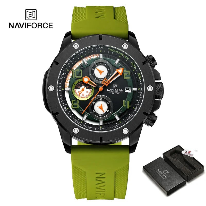 Naviforce Analog Watch for Men with Silicone Band, Water Resistant and Chronograph, NAVIFORCE 8034, Green-Black
Naviforce Analog Watch for Men with Silicone Band, Water Resistant and Chronograph, NAVIFORCE 8034, Green-Black