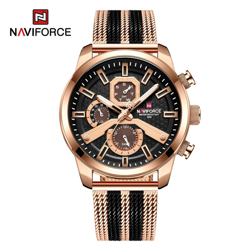 Naviforce Analog Watch for Men with Stainless Steel Band, Water Resistant and Chronograph, NF9211S, Black/Rose Gold-Grey
Naviforce Analog Watch for Men with Stainless Steel Band, Water Resistant and Chronograph, NF9211S, Black/Rose Gold-Grey