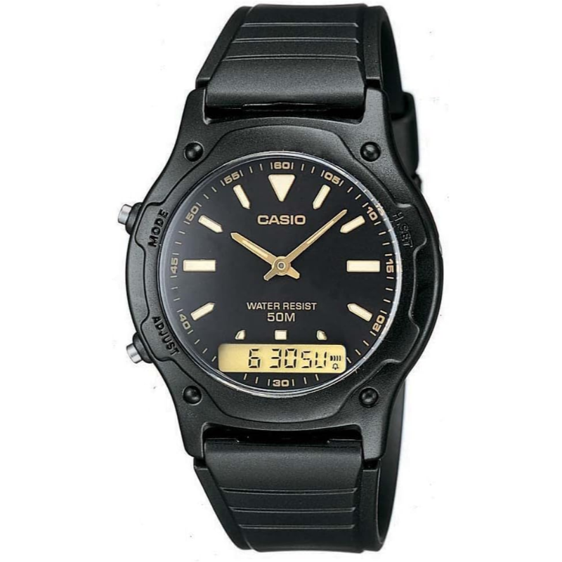 Casio Standard Analog/Digital Watch for Men with Resin Band, Water Resistant, AW-49HE-1AVDF, Black-Black
Casio Standard Analog/Digital Watch for Men with Resin Band, Water Resistant, AW-49HE-1AVDF, Black-Black