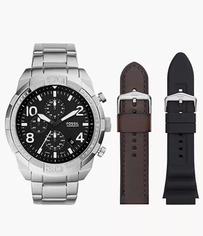 Fossil Bronson Analog Watch for Men with Stainless Steel Band, Water Resistant and Chronograph, FS5968SET, Silver-Black
Fossil Bronson Analog Watch for Men with Stainless Steel Band, Water Resistant and Chronograph, FS5968SET, Silver-Black