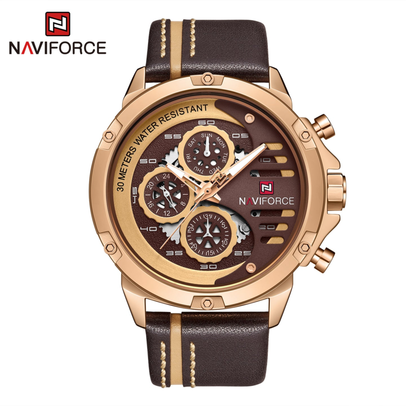 Naviforce Analog Watch for Men with Leather Band, Water Resistant and Chronograph, NF9110L, Brown-Brown
Naviforce Analog Watch for Men with Leather Band, Water Resistant and Chronograph, NF9110L, Brown-Brown