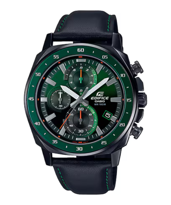 Casio Edifice Analog Watch for Men with Leather Band, Water Resistant and Chronograph, EFV-600CL-3AV, Black-Green
Casio Edifice Analog Watch for Men with Leather Band, Water Resistant and Chronograph, EFV-600CL-3AV, Black-Green