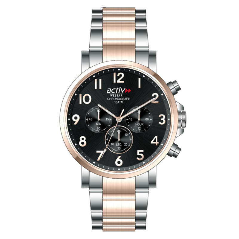 Westar Analog Watch for Men with Stainless Steel Band, Water Resistant and Chronograph, 90270SPN603, Silver/rose Gold-Black
Westar Analog Watch for Men with Stainless Steel Band, Water Resistant and Chronograph, 90270SPN603, Silver/rose Gold-Black