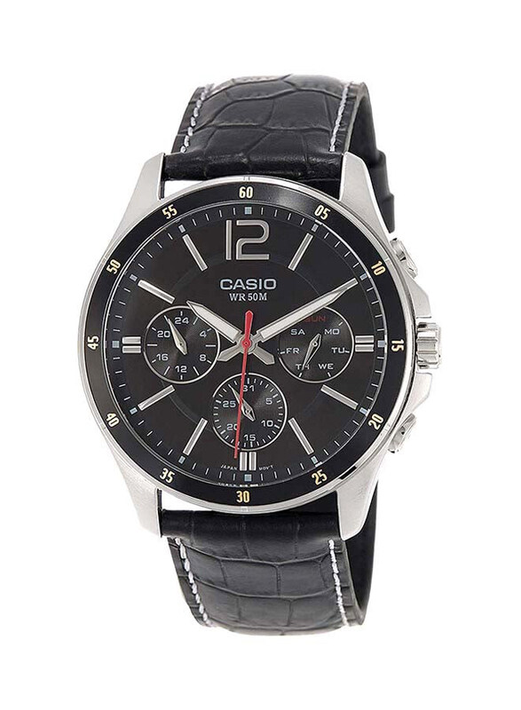 Casio Enticer Analog Watch for Men with Leather Band, Water Resistant and Chronograph, MTP-1374L-1A, Black
Casio Enticer Analog Watch for Men with Leather Band, Water Resistant and Chronograph, MTP-1374L-1A, Black