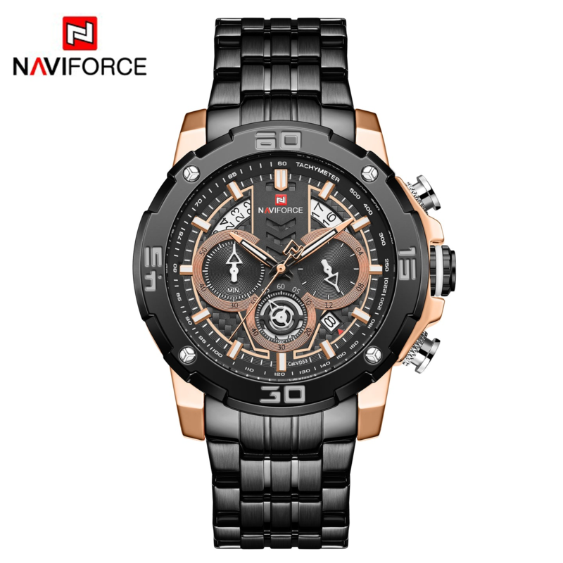 Navi Force Analog Watch for Men with Stainless Steel Band, Water Resistant and Chronograph, 9175, Black-Black
Navi Force Analog Watch for Men with Stainless Steel Band, Water Resistant and Chronograph, 9175, Black-Black